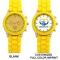 Silicone Analog Wrist Watch w/ Round Dial- YELLOW